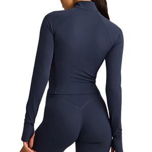 Women's Lightweight Full <b>Zip</b>-<b>Up</b> <b>Crop</b> Gym Hoodie Casual Sport Yoga Training Jacket for Winter Seamless Fitness Wear - Product Image 2
