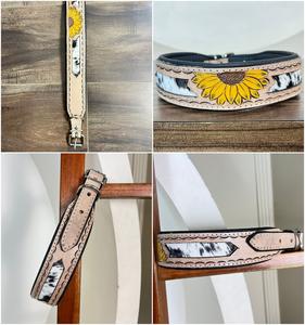 New High Quality Soft Comfortable Sunflower Pattern Genuine Leather Pet <b>Dog</b> <b>Collar</b> Luxury Design Hand Tooled Leather Pet <b>Collars</b> - Product Image 3