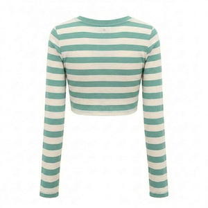 เสื้อยืดครอปแขนยาวสีเขียวมิ้นท์ลายทางขาว แฟชั่นขายส่ง เสื้อผ้าฤดูร้อนน้ำหนักเบา สไตล์ลำลอง สตรีทแฟชั่น ขายส่งจำนวนมาก - Product Image 2