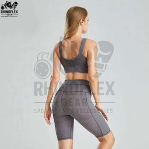 Custom Women Yoga <b>Set</b> Two Piece Sports Bra High Waist Shorts Solid Spandex Nylon Reversible Eco-friendly Fitness Activewear - Product Image 4