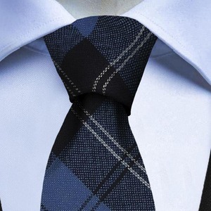 Corbata Clásica a Cuadros para Hombre, Corbata de Seda con Patrón Azul y Negro, Accesorio de Vestimenta Formal - Product Image 4