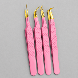 Ensemble de pinces à sourcils de précision en acier inoxydable de qualité supérieure, à pointe inclinée rose, durables, écologiques, pour les extensions de cils professionnelles - Product Image 3
