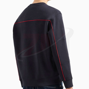 Sweat-shirt à col rond noir pour homme, coupe ample, en coton tricoté, décontracté, pour l'automne, avec détails de couture rouge - Product Image 3