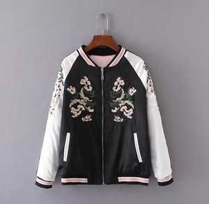 <b>Chinese</b> Style Embroidered Varsity <b>Jacket</b> Solid Pattern Single Button Closure Stand Collar Front Regular Fit Unisex Winter Wear - Product Image 1