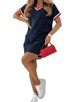 Robe T-shirt décontractée ample en patchwork, col rond, longueur genou, grande taille, en mélange de spandex respirant et écologique, manches courtes, 100%