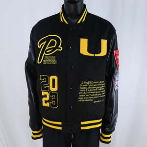 Blouson universitaire tendance à col montant, style streetwear, broderies chenille, patchs, pour homme, collection hiver, style cool, best-seller - Product Image 1