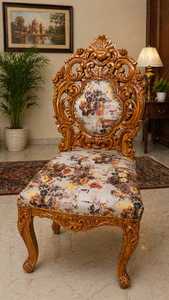 Silla de Comedor de Madera Maciza Hecha a Mano de Lujo, Tallado Real Ornamentado, Asiento Tapizado Floral Vintage - Product Image 6