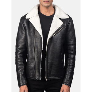 Veste en cuir enduit sur mesure pour homme, col montant, fausse fourrure noire et blanche, avec broderie de logo personnalisée, grandes tailles, vente en gros - Product Image 1