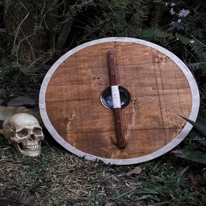 Bouclier Viking rond en bois de 24 pouces fait main par Ahmad Fabric DIY, avec centre en acier et motif cheval blanc, bouclier décoratif bleu - Product Image 5