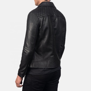 Blouson de moto en cuir véritable pour homme, col montant, écologique, vintage, noir, coupe ajustée, haute qualité, nouvelle mode - Product Image 2