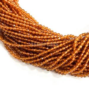 Cuentas redondas microfacetadas de granate Hessonita natural de 2 mm, cuentas de granate para la fabricación de joyas, venta al por mayor, cuentas sueltas facetadas con corte de diamante. - Product Image 1