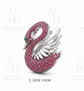 Elegant Swan Pink Moissanite <b>Silver</b> Brooch Premium 925 Sterling <b>Silver</b> Green Eye Blazer <b>Dress</b> Scarf Lapel Pin Handcrafted Luxury - Product Image 3