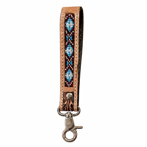 Porte-clés en cuir fait main avec dragonne perlée et clip métallique – Style bohème, durable, boucle de transport, accessoire cadeau rustique - Product Image 1