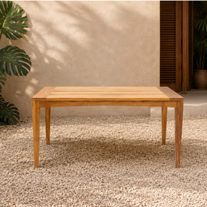 Table à manger carrée moderne Ethnicraft en teck massif, design écologique et durable, pieds inclinés, utilisation intérieure/extérieure, hôtel, 4 places - Product Image 1