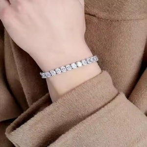 Moissanite <b>Charm</b> Chain <b>Bracelet</b> 925 Sterling <b>Silver</b> Gold Plated Shimmering Link Hip Hop Style Unisex Jewelry Gift Occasions - Product Image 4