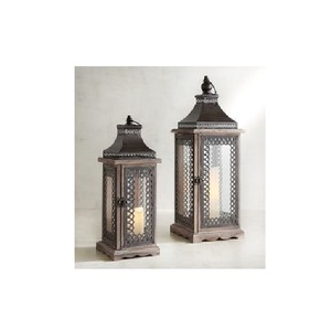 Farol de Madera Rústico con Ventanas de Vidrio, Asa de Cuerda, Portavelas Hecho a Mano, Decoración de Jardín - Product Image 1