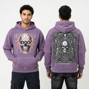 Sudadera con Capucha Morada Personalizada con Estampado de Brujería y Ocultismo para Hombre, Estilo Vintage Desgastado, Proveedor de Ropa Urbana - Product Image 1