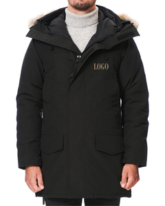 Parka Larga de Invierno para Hombre, Negra, con Capucha de Piel, Chaqueta Acolchada Cortavientos - Product Image 5