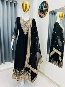 Conjunto de traje Anarkali de georgette negro de lujo con bordado pesado de oro Zari, vestido largo Kurti, ropa de fiesta india y pakistaní para bodas, Salwar K - Product Image 5