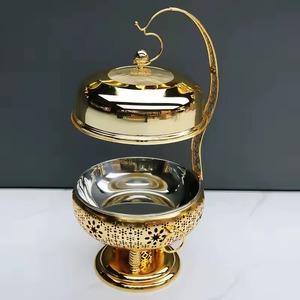 Middle East Pattern Round Gold Plated Stainless Steel Chafing Dish Food Warmer With Lid 24cm Diameter Casserole - Product Image 2