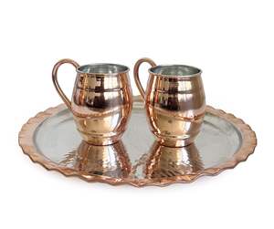 Plateau de présentation classique en cuivre martelé à la main, écologique, 34 cm (13,3 po), plateau à café pour cérémonies spéciales - Product Image 3