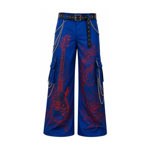 Pantalones Cargo Anchos para Hombre, Estilo Gótico Grunge, con Estampado de Guitarra Eléctrica, Cinturón de Cadena, Estilo Punk - Product Image 1