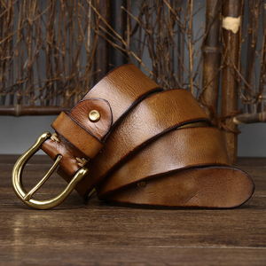 Classic Cowhide <b>Leather</b> <b>Belt</b> Handmade with Brass Buckle Custom Design Brown - Product Image 6