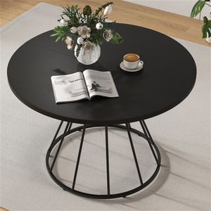 Table à manger ronde noire de 47 po pour 4 à 6 personnes, base en métal en forme de sablier durable et stable avec plateau incurvé, montage facile - Product Image 3