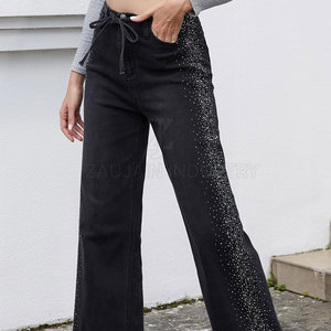 Prix de gros, pantalons en jean personnalisés avec strass, tissu extensible en mélange de coton, avec service de fabrication sous marque privée - Product Image 4