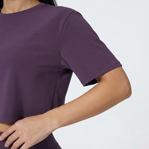 Spandex Solid Elastic Waist Casual Sports 2 Piece Outfit Short Sleeve Loose Crop Top <b>Flared</b> <b>Leggings</b> Set for <b>Women</b> - Product Image 6