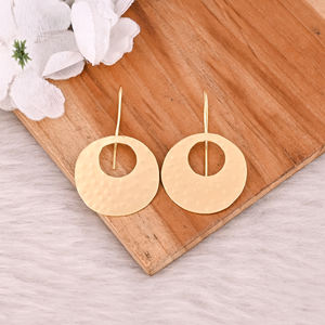 Hammered Design Drop Earrings Jewelry Wholesaler Gorgeous <b>Yellow</b> Gold Plated Brass Fashion Women's Earrings Jewelry Supplier - Product Image 2
