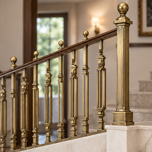 Rampe d'escalier en bronze chanfreiné avec poteaux carrés pour hôtels de luxe, villas et intérieurs d'escaliers classiques - Product Image 1