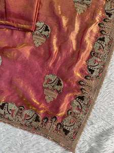 Sari de satén rosa de lujo con bordados Fendi, largo hasta el suelo, de diseñador, para bodas, fiestas de graduación, invierno, verano, ropa tradicional india étnica. - Product Image 3