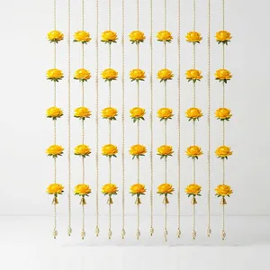 Tapisserie murale florale rose jaune, décoration bohème verticale pour la maison, décoration de mariage, salon, fleurs en plastique multi-pièces - Product Image 4
