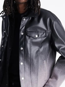 Veste de camionneur en cuir véritable Ombre, écologique, coupe-vent, streetwear - Product Image 4