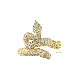 New Trendy Design HipHop <b>Jewelry</b> Solid 14K Gold Labgrown Diamond Bling Bling Emerald Eye <b>Snake</b> Finger Ring - Product Image 1