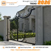 Puerta de Seguridad de Hierro Forjado Galvanizado en Caliente con Adornos Decorativos, Recubrimiento en Polvo Antioxidante, Sistema Deslizante/Automático, Ecológica, Doble