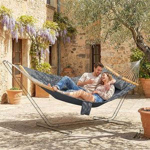 "2 Person Portable Garden <b>Hammock</b> with Gray Fabric 440 Lbs Capacity & Pillow & Pad" - Product Image 2