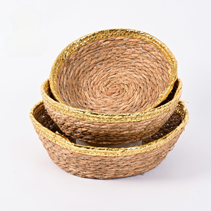 High Quality Braided Water Hyacinth <b>Basket</b> Handmade Woven <b>Storage</b> Organizer for Home Decor OEM Manufacturer Export Supplier Sets - Product Image 2