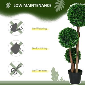 Albero di Ulivo Artificiale da Interno/Esterno da 105 cm con Triplo Piantagione di Bosso e Foglie di Sandalo, con Vaso, per Uso Domestico - Product Image 5