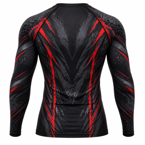 Camiseta Deportiva de Compresión para Hombre, Diseño Energético en Negro y Rojo, Poliéster/Nailon, Cuello Redondo, Manga Larga, Secado Rápido - Product Image 2