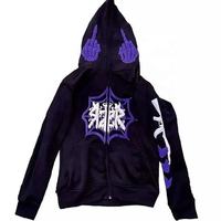 Sweat à capuche zippé personnalisé Y2K Streetwear, motif toile d'araignée gothique, squelette, coupe oversize, pour homme, épais, hiver, 100% coton