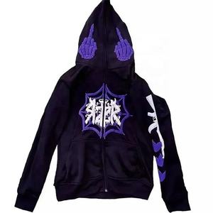 Sweat-shirt à capuche zippé Y2K personnalisé, style streetwear, motif toile d'araignée gothique, squelette, coupe oversize, pour homme, en molleton épais, style punk - Product Image 4