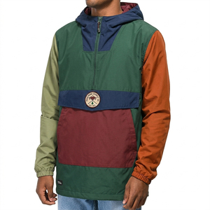 Veste coupe-vent à capuche pour homme, color-block, demi-zip, coupe-vent, décontractée, en nylon, avec décoration de badge, pour l'automne - Product Image 3
