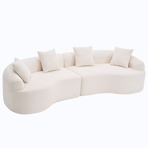 4 Seater White Chenille Fabric 30D <b>Sofa</b> with 60 Hardness Full <b>Sponge</b> 4 Pillows <b>for</b> Living Room Home Furnishings Video Provided - Product Image 3