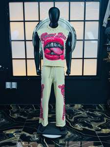 Conjunto de Camiseta sin Mangas y Pantalones Holgados Personalizados para Hombre, Estilo Urbano, Cuello Redondo Estampado, Tejido de Algodón y Spandex, Ropa de Verano - Product Image 1