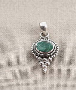 Natural Oval Green <b>Emerald</b> Gemstone 925 Sterling Silver <b>Pendant</b> Rose Gold Plated Handmade Vintage Jewelry Bezel Setting Floral - Product Image 4