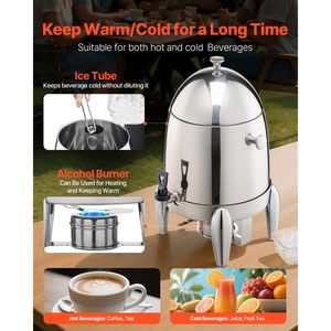 Dispenser per Bevande in Acciaio Inox da 2,7 Galloni, Erogatore di Caffè e Tè Caldo/Freddo con Bruciatore ad Alcool e Refrigerazione a Ghiaccio - Product Image 4