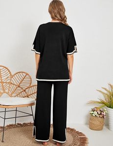 Ensemble de pyjama pour femme – Doux et confortable avec passepoil blanc contrastant, élégant pour la détente et la nuit - Product Image 3