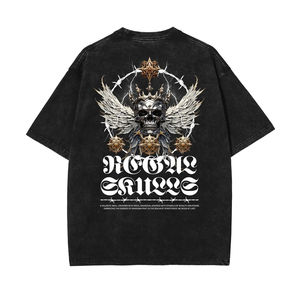 T-shirt Oversize en Coton Épais avec Motif Crâne Vintage – Style Streetwear pour Mode Décontractée Hip-Hop et Impression Personnalisée - Product Image 3
